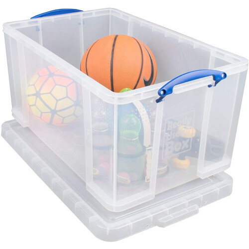 Really Useful Useful Box 84litre Plastic Storage Box Clear Complete Securing Handles