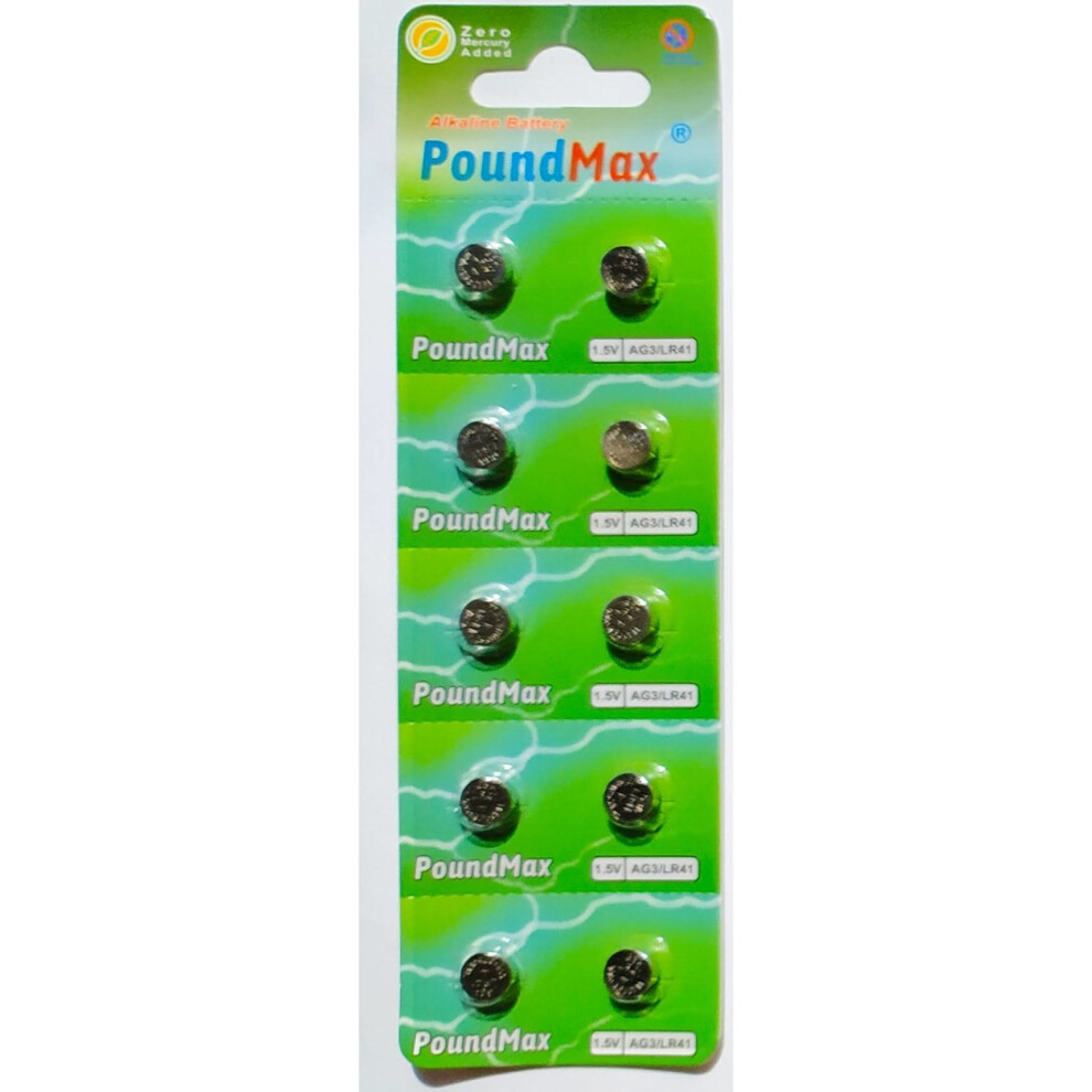 10 X Poundmax Lr41 Ag3 192 1.5V Alkaline Cell Coin Button Batteries 4902580131449