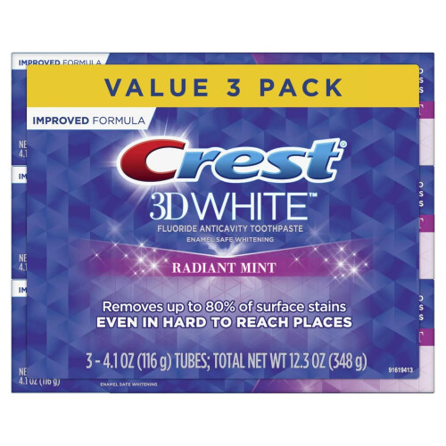 Crest Crest 3D White Radiant Mint Toothpaste, 4.1 oz (116 g) 3-PACK