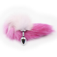 (Pink and White, Large) Fox Tail Butt Plug