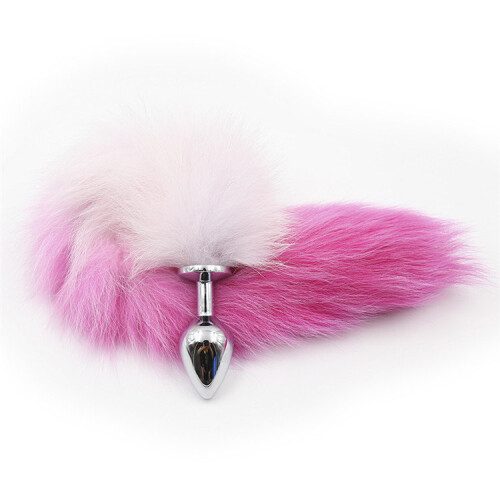 (Pink and White, Large) Fox Tail Butt Plug