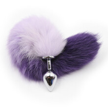 (Purple and White, Small) Fox Tail Butt Plug