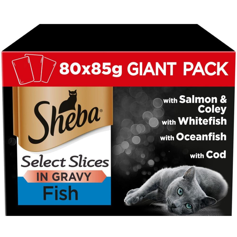 80pk Sheba Select Slices Fish Collection In Gravy | Wet Cat Food - 80 x 85g Pouches