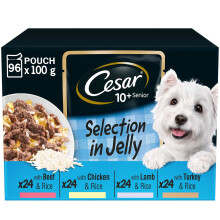 Cesar Senior 10+ Mixed Selection In Jelly Wet Dog Food - 96 x 100g Pouches
