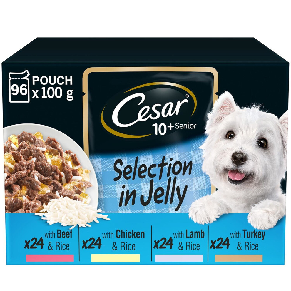 Cesar Senior 10+ Mixed Selection In Jelly Wet Dog Food  - 96 x 100g Pouches