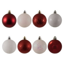 24pc Vickerman White & Red 4-Finish Assorted Ball Ornament Set - 2.4"
