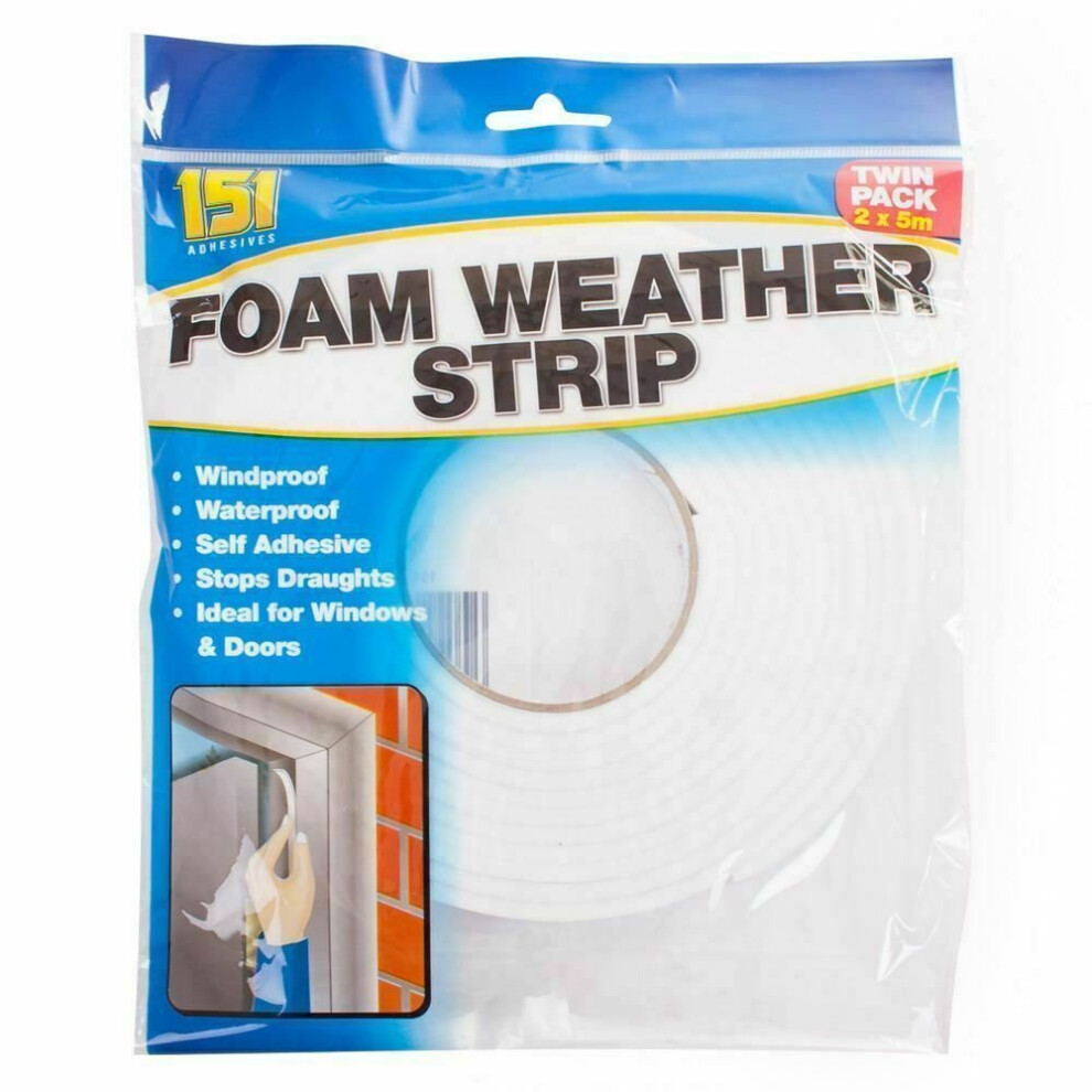 2 X 5M FOAM DRAUGHT EXCLUDER WEATHER SEAL STRIP INSULATION DOOR WINDOW