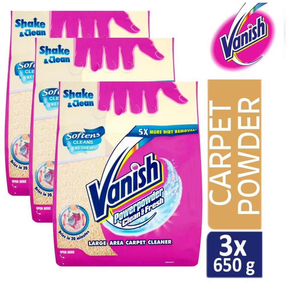 3 x Vanish Carpet Cleaner + Upholstery, Power Powder, Large Area Cleaning, 650 g