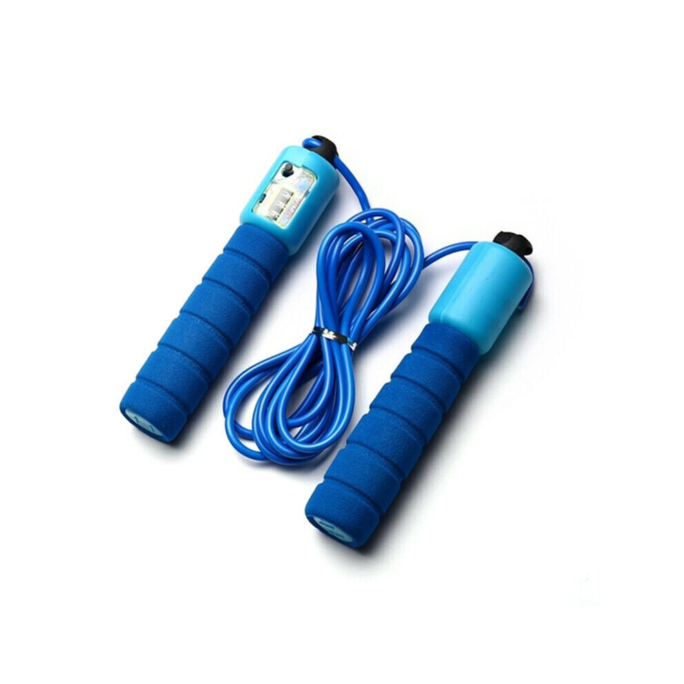 (Blue) Sports Skipping Rope With Sponge Handle Count 