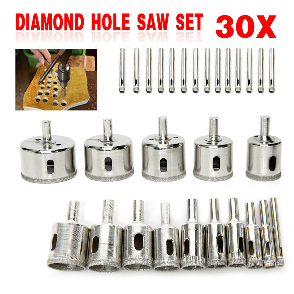 30Pcs Diamond Holesaw Set Holes Saw Drill Bit Cutter Tile Glass Marble Ceramic 699902232390