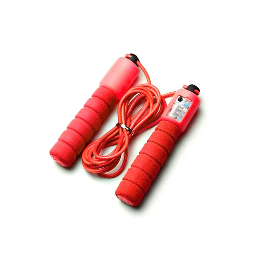 (Red) Sports Skipping Rope With Sponge Handle Count 