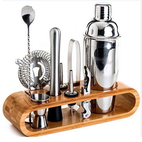 10pc Stainless Steel Cocktail Maker Kit With Bamboo Stand