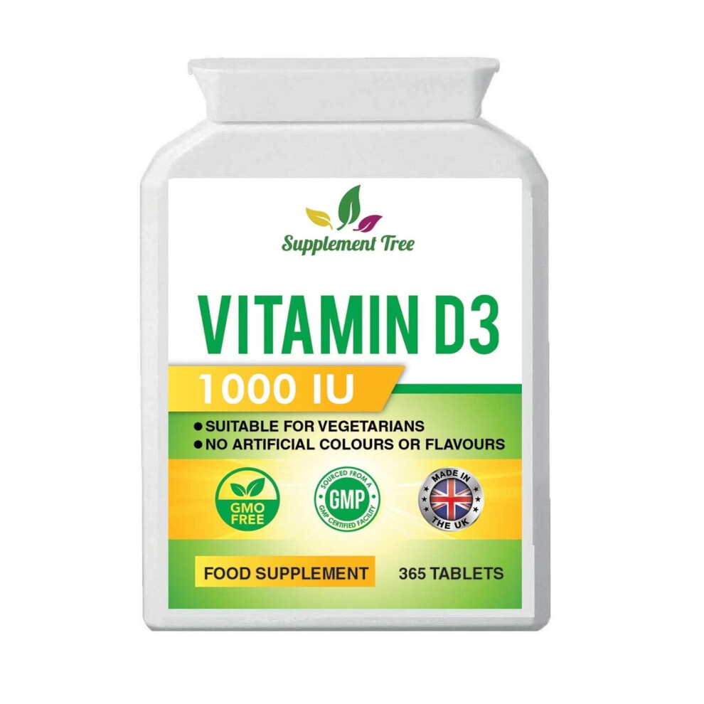 Vitamin D3 1000IU 365 Vegetarian Tablets - Optimum Strength Vit D