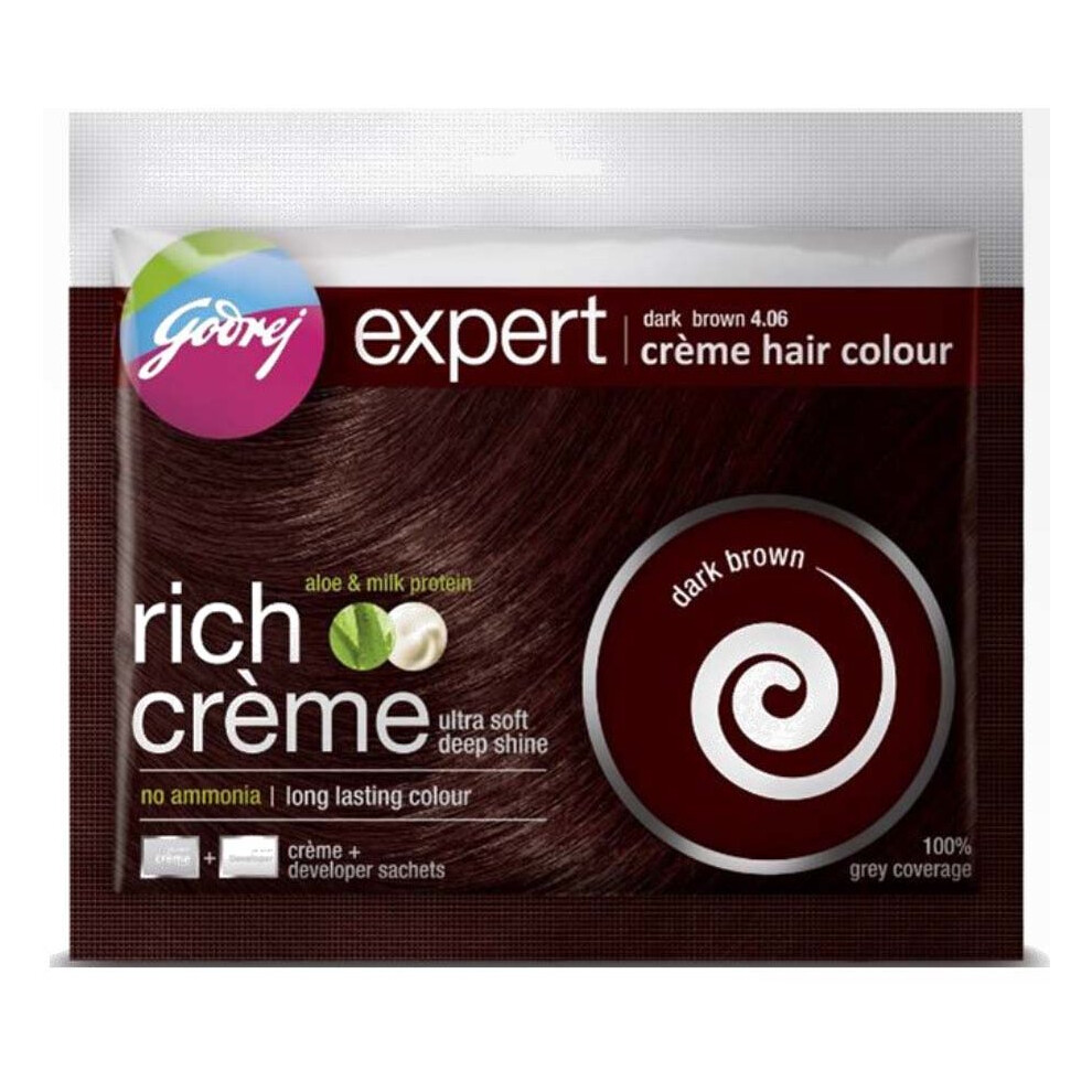 Godrej Brown Expert Rich Creme Hair Dye Colour - Dark 4.06 20Gm Sachet