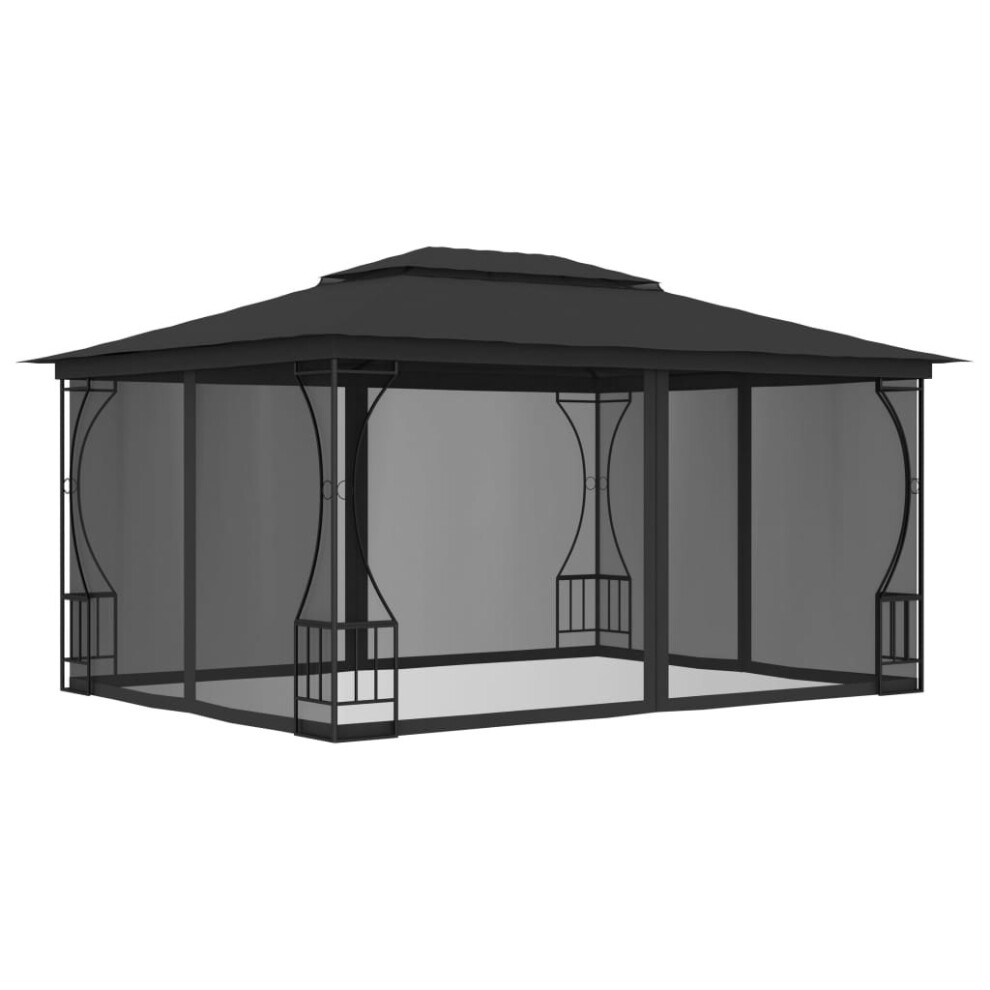 vidaXL Gazebo with Nets 400cm Anthracite Outdoor Canopy Shelter Party Tent