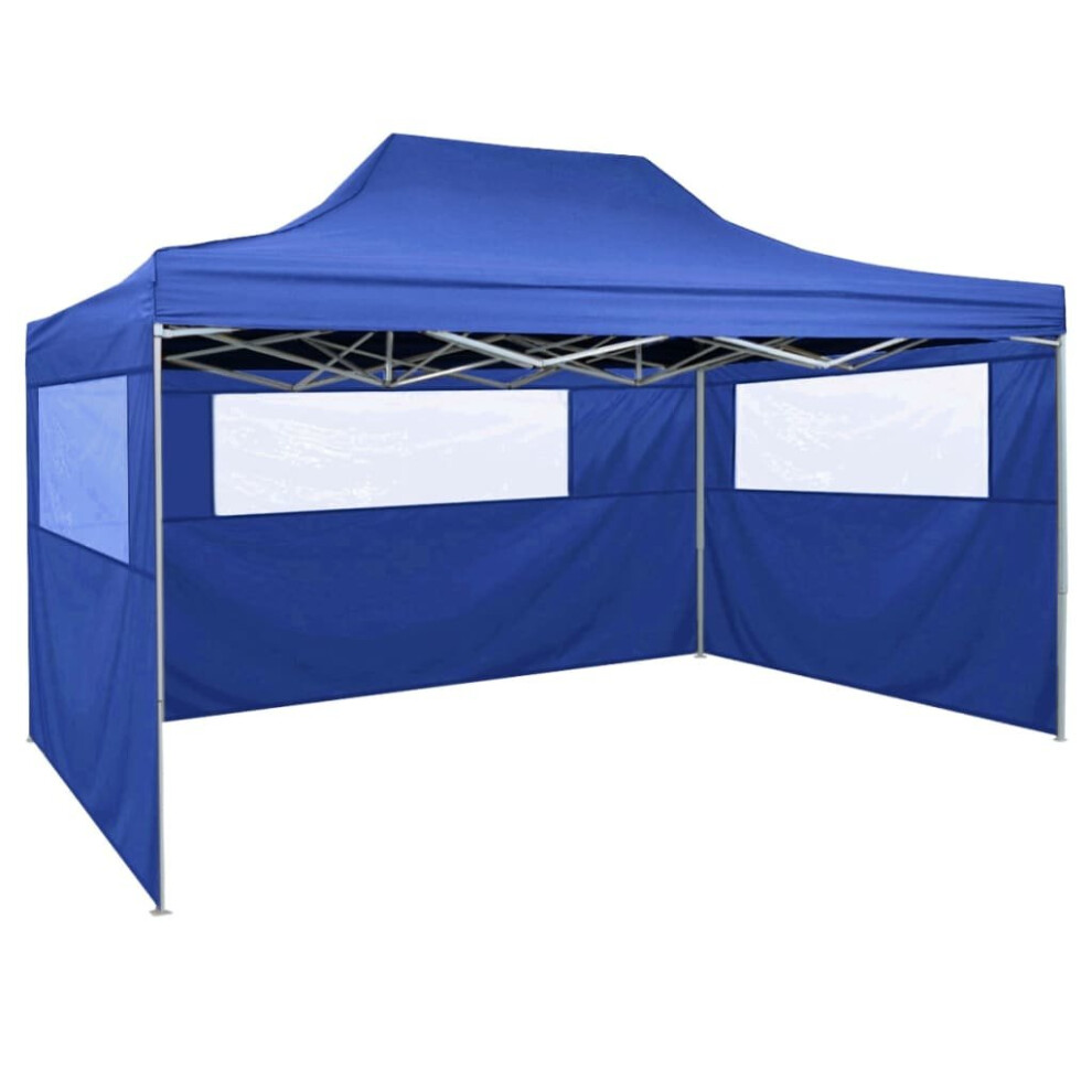 vidaXL Professional Folding Party Tent with 3 Sidewalls 3x4m Blue Steel Gazebo