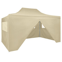 vidaXL Faltzelt Pop-Up mit 4 Seitenteilen 3 x 4,5 m Cremeweiß