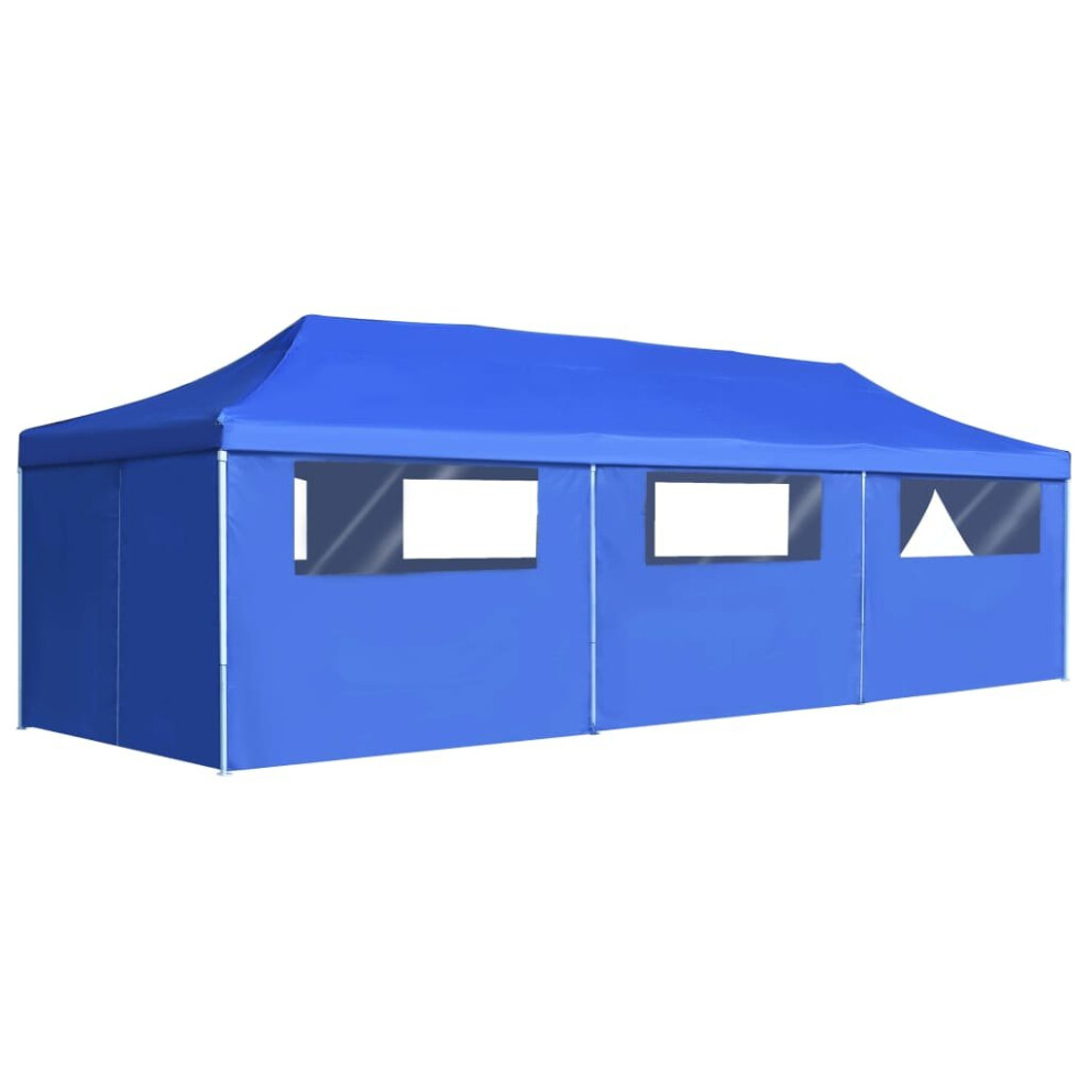 vidaXL Folding Pop-up Party Tent with 8 Sidewalls 3x9m Blue Canopy Gazebo
