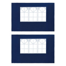 vidaXL 2x Party Tent Sidewall with Window Blue PE, UV & Water-Resistant, 300x195 cm, Hook & Loop Fasteners - Garden Marquee Enclosure (2 Pieces)