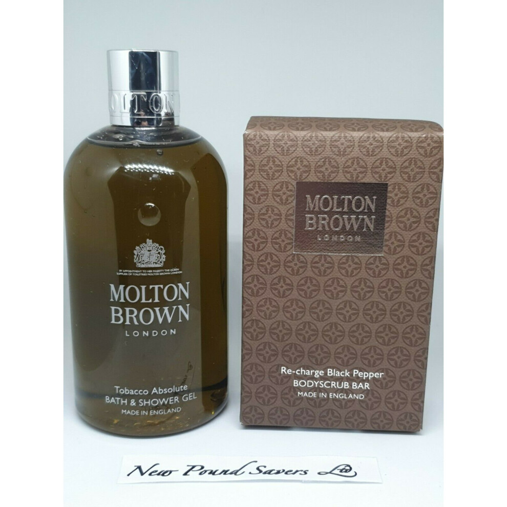 Molton Brown Tobacco Absolute Bath & Shower 300ml & Black Pepper Bodyscrub Bar