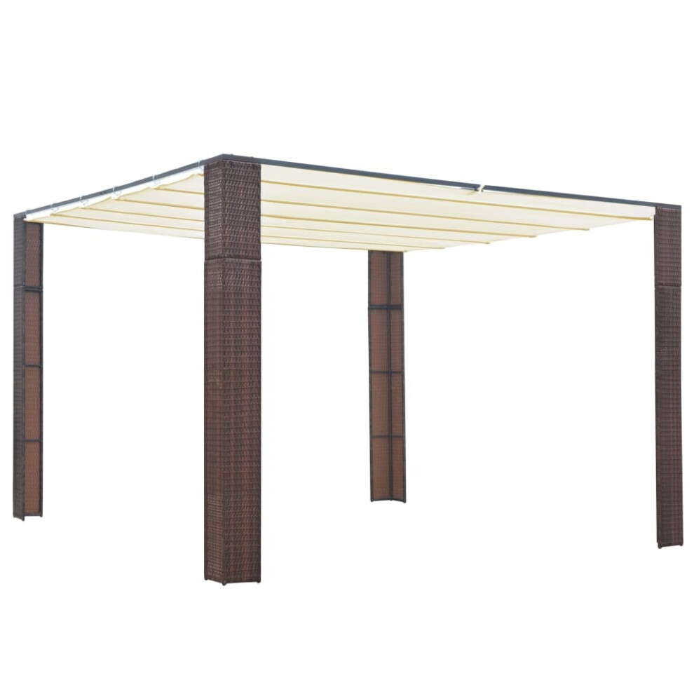 vidaXL Gazebo with Roof Poly Rattan 300x300x200cm Brown and Cream Marquee Tent