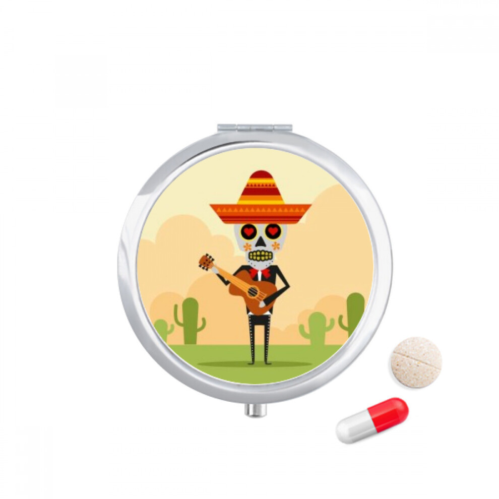 Diy Thinker Hat Skull Guitar Happy Illustration Pill Case Pocket Medicine Storage Box Container Dispenser