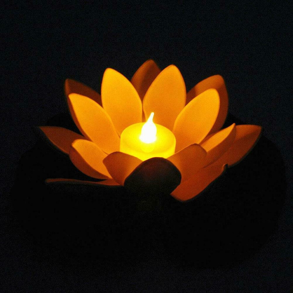 (Yellow) Floating LED-Lotus Lights Outdoor Pond Pool Garden Flower Night Lamp Decor