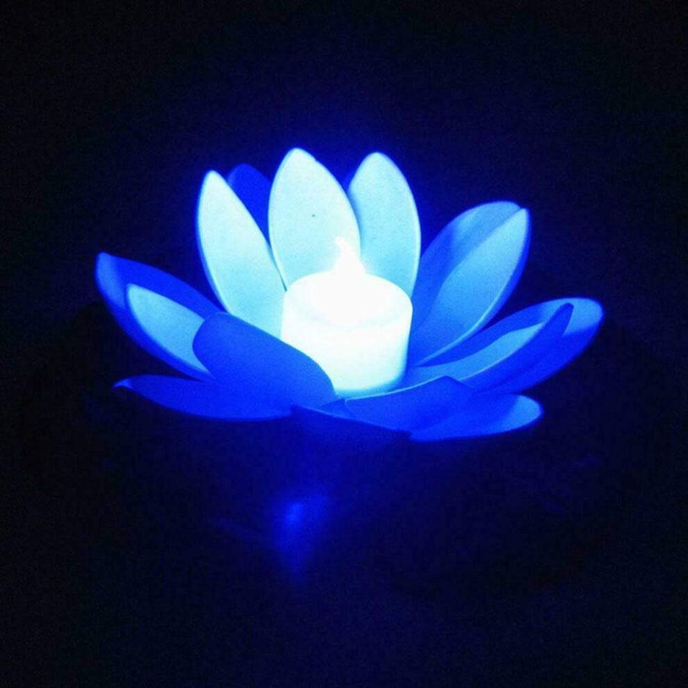 (Blue) Floating LED-Lotus Lights Outdoor Pond Pool Garden Flower Night Lamp Decor