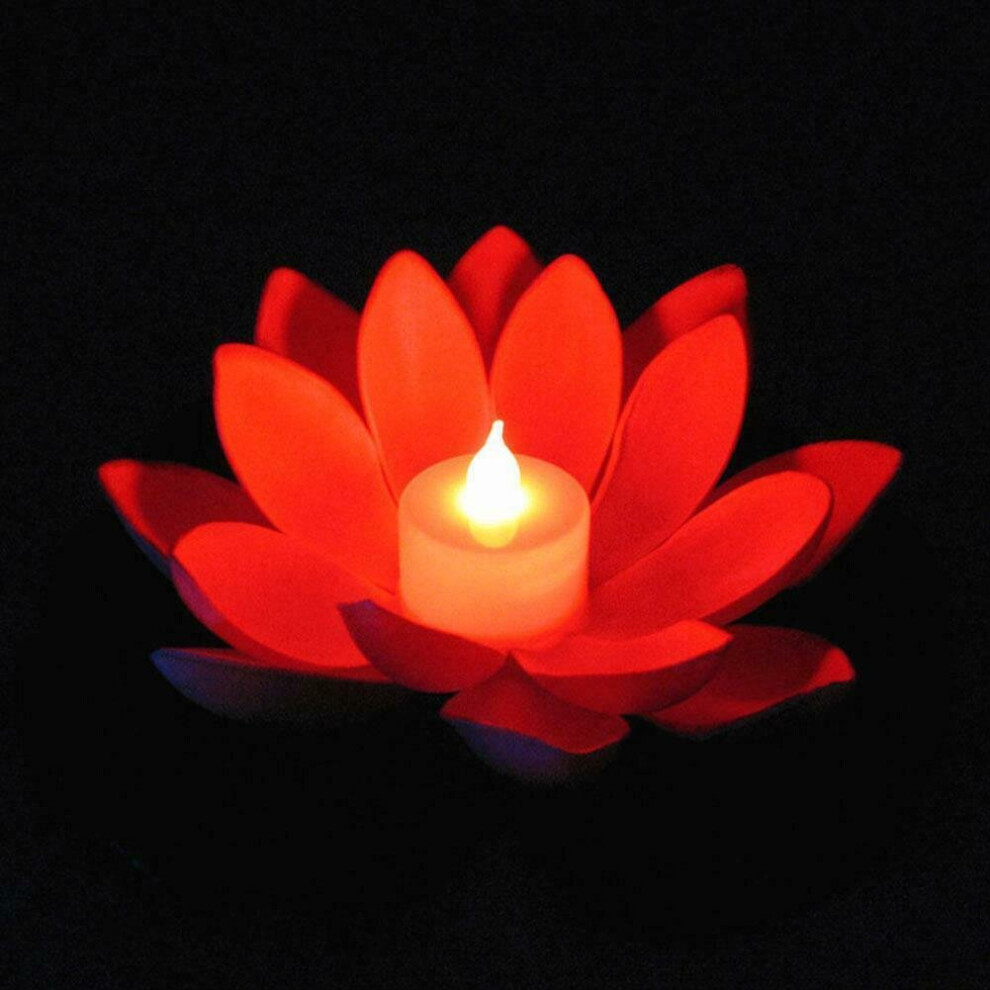 (Red) Floating LED-Lotus Lights Outdoor Pond Pool Garden Flower Night Lamp Decor