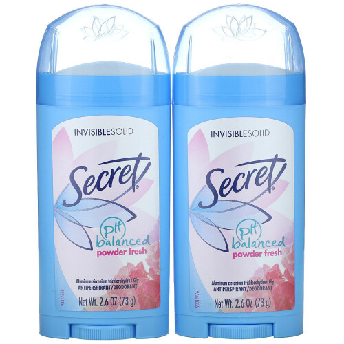 Secret, pH Balanced Antiperspirant/Deodorant, Invisible Solid, Powder Fresh, Twin Pack, 2.6 oz (73 g) Each
