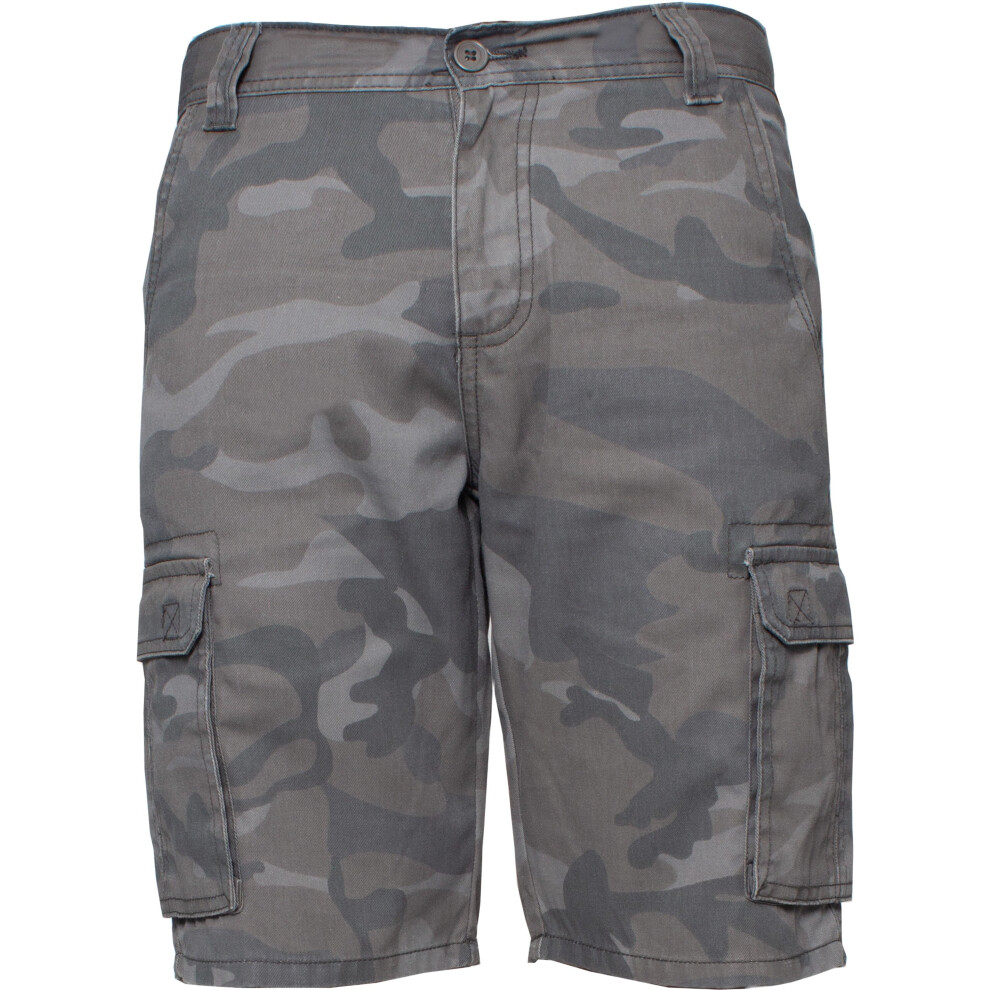 (Grey, 38") Kruze Mens Army Combat Shorts Camouflage Cargo Casual Camo Work Half Pants