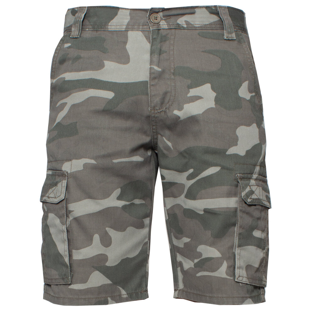 Kruze (Khaki, 42") Mens Army Combat Shorts Camouflage Cargo Casual Camo Work Half Pants