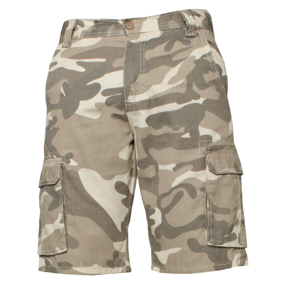 (Beige, 34") Kruze Mens Army Combat Shorts Camouflage Cargo Casual Camo Work Half Pants