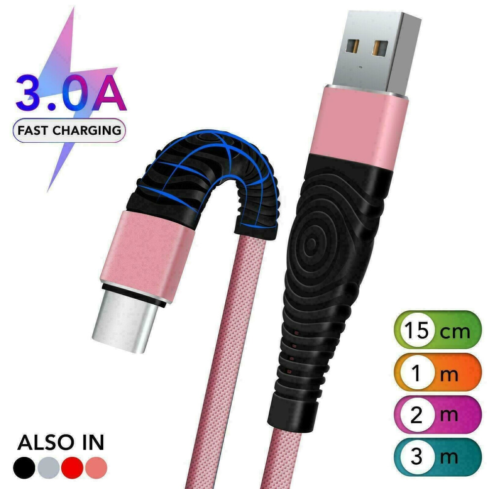 (3M, Rose Gold) Type C USB Data & Fast Charging Cable For Samsung Galaxy S8, S9 & S10+