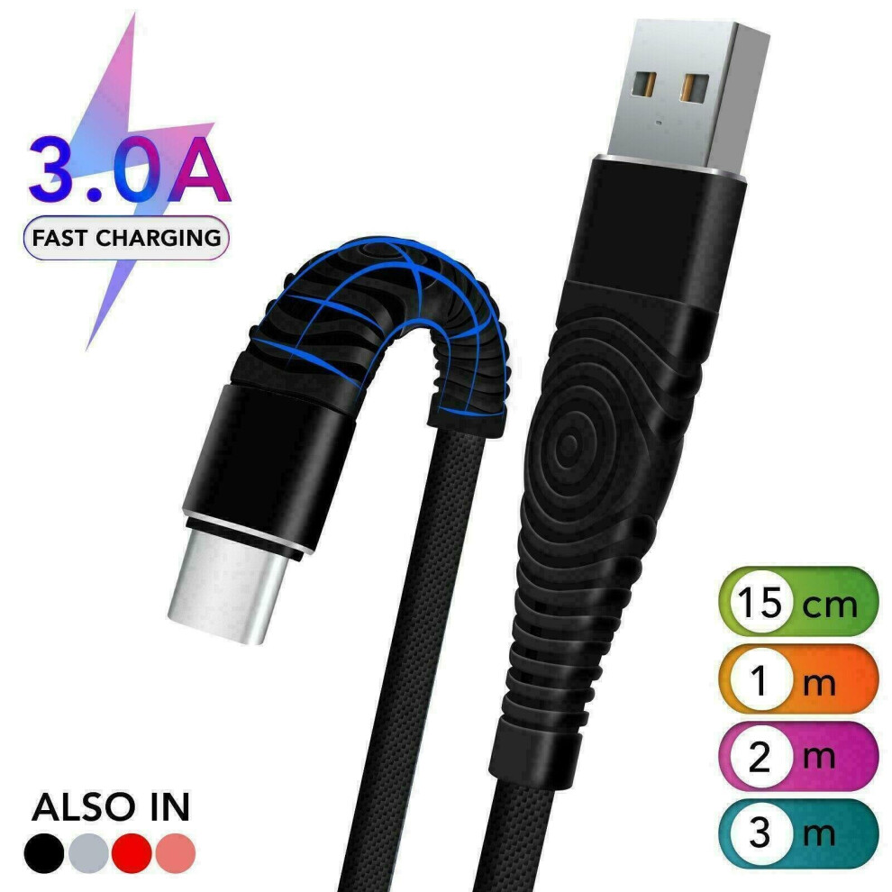 (2M, Black) Type C USB Data & Fast Charging Cable For Samsung Galaxy S8, S9 & S10+