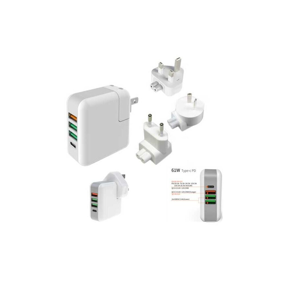 Fdl White 4 Port 61W 5-20.3V Qc3 Usb Mains Travel Charger