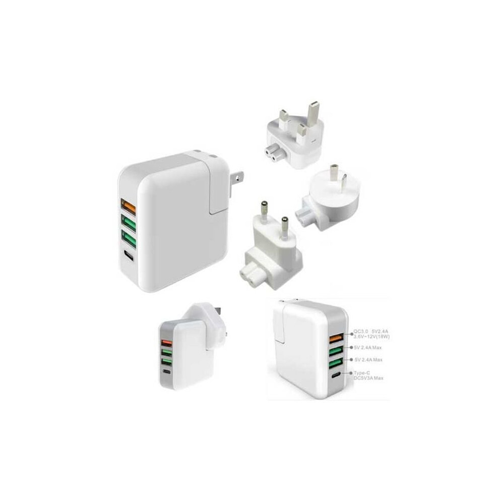 Fdl White 4 Port 25W/5.4A 5V Qc3 Usb Mains Travel Charger