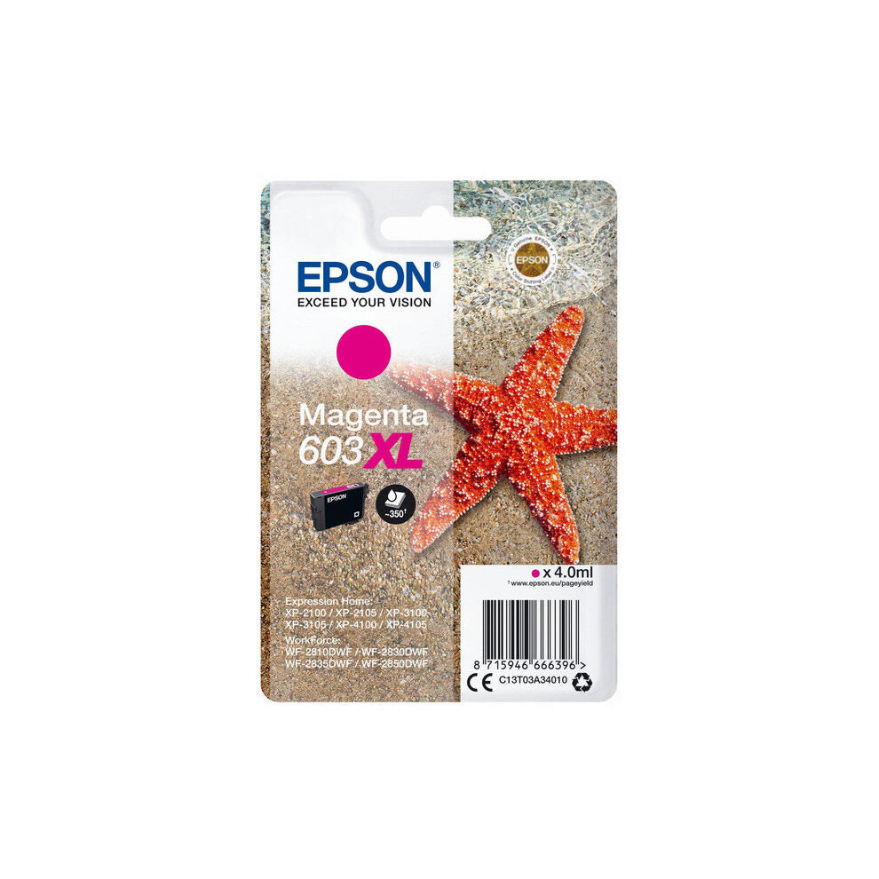 Epson C13t03a34020 Ink Cartridge Magenta, 350 Pages, 4Ml Pink 8715946666709