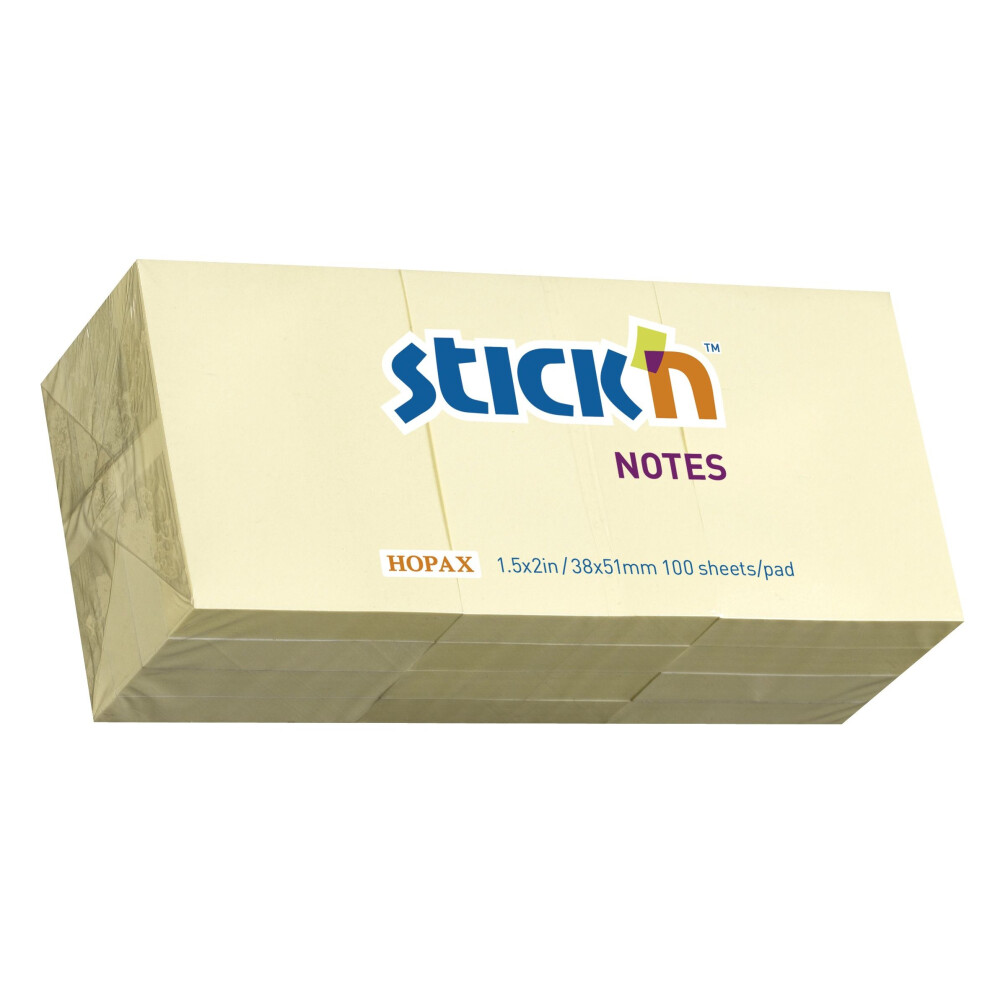 STICK N Value Stickn Sticky Notes 38x51mm Pastel Yellow PK12