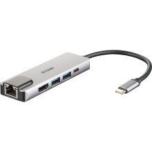 USB-C Hub 5-in-1 - D-Link - DUB-M520 - HDMI 4K - Opladen 60W - Grijs Aluminium