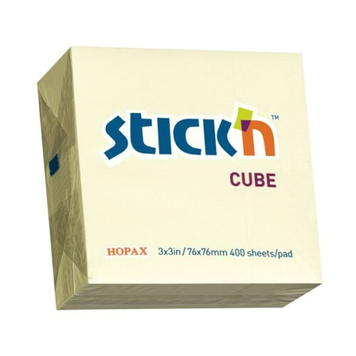 STICK N Value Stickn Sticky Notes Cube 76x76mm Pastel Yellow 21072