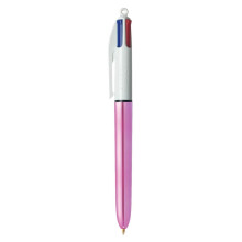 CAIXA COM 12 CANETAS 4 CORES BRILHANTE METAL CORPO ROSA