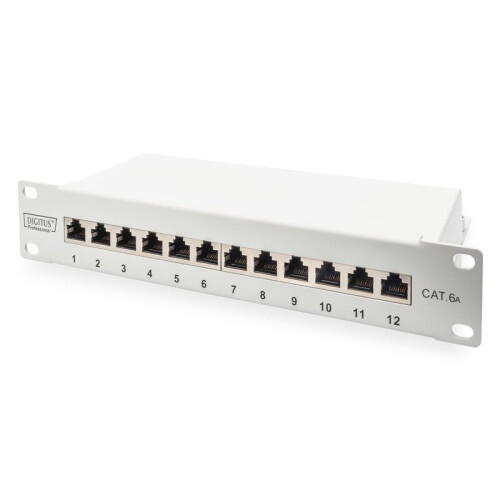 Patch panel - DIGITUS - 10 Cat.6A - blindado - 12 portas - Cinza