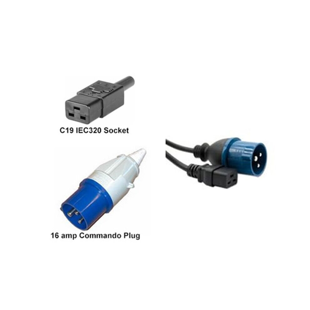 FDL 2M 16 AMP COMMANDO PLUG TO IEC C19 SOCKET POWER CABLE
