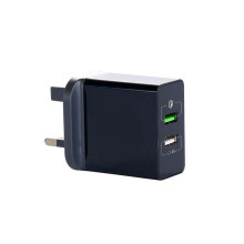 FDL 2 PORT 25W/5.2A 5V DC USB MAINS CHARGER WITH QC3 - BLACK