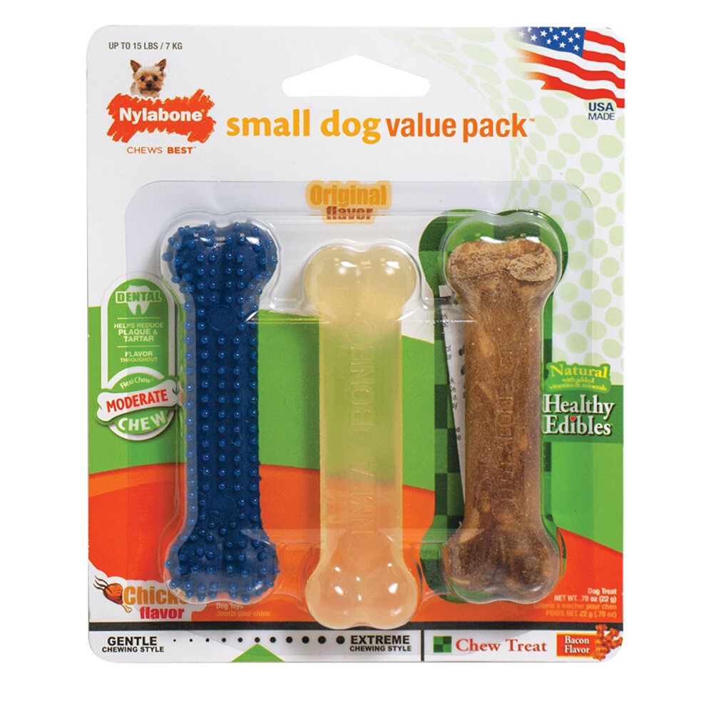 Nylabone Flexi Chew Small Bones for Dogs up to 15 Pounds Variety Pack