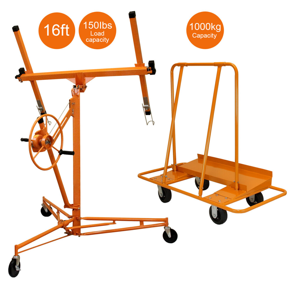 (16ft Hoist & Trolley) Plasterboard Lifter Drywall Hoist Trolley 11ft 16ft Panel Board Industrial