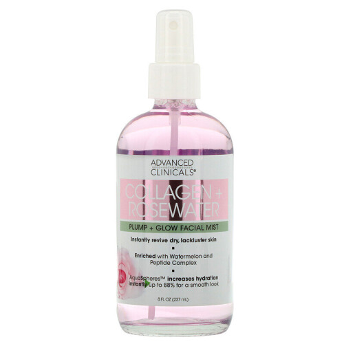 Advanced Clinicals, Κολάτζην + Ροζέτα,  Πλούσια + Φωτοβολία Facial Mist, 8 fl oz (237 ml)