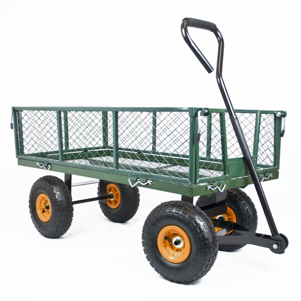 GARDEN TROLLEY Wagon Cart Fold Down Sides Steel Gardening Truck