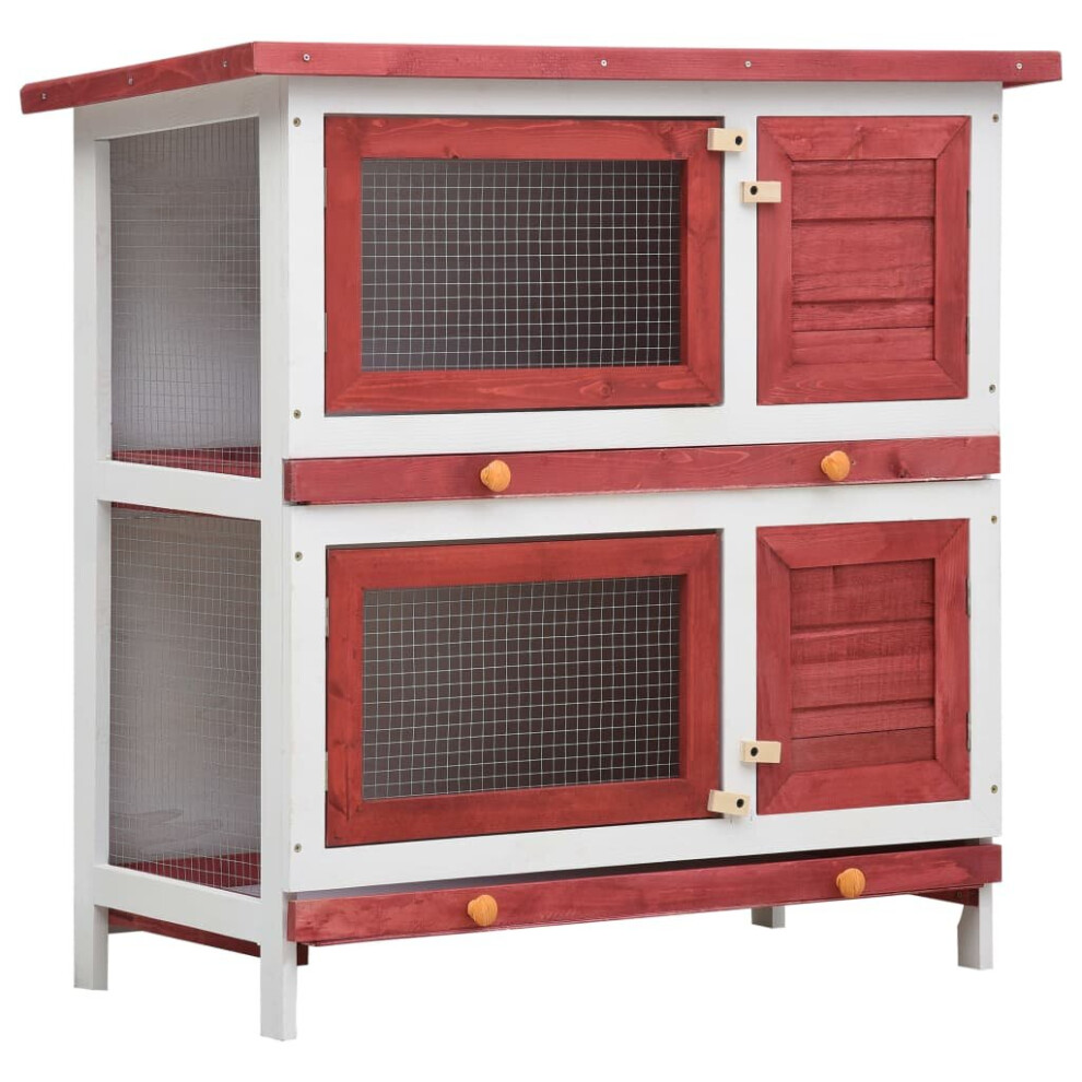 Vidaxl Outdoor Rabbit Hutch 4 Doors Wood Pet House Habitat Cage Carrier Red